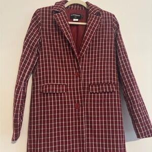 Maroon Checkered Women's Blazer